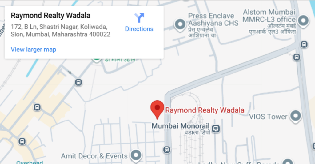 Raymond Wadala project enjoys a prime Central Mumbai location with excellent connectivity