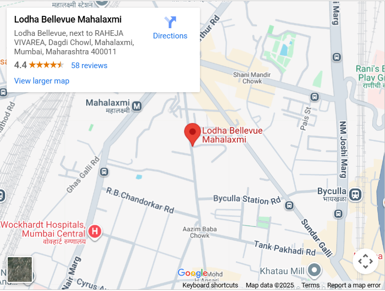 Lodha Bellevue Mahalaxmi location in South Mumbai offers seamless connectivity to major city hubs.