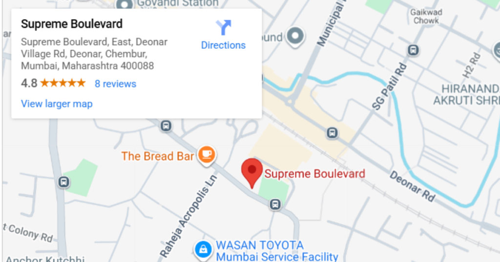 Prime Supreme Boulevard location in Chembur highlighting seamless connectivity to key transport hubs across Mumbai.