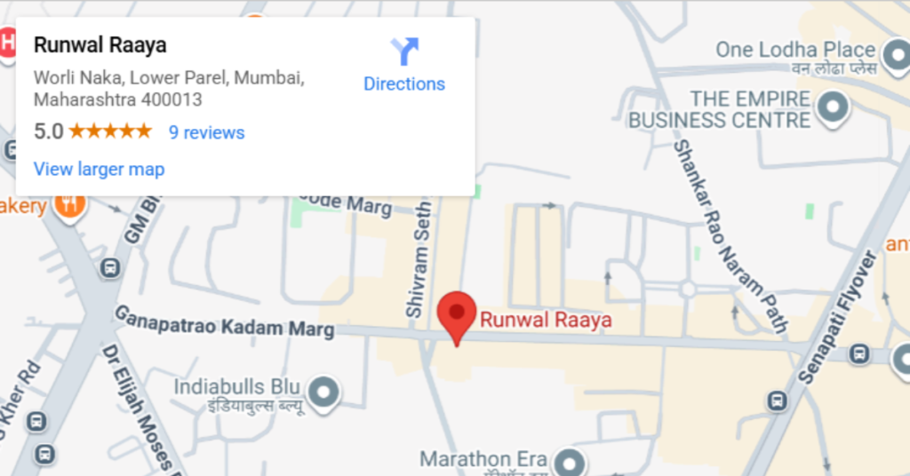 Runwal Raaya location in Worli offers a prime South Mumbai address with excellent connectivity.
