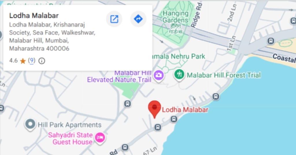 Lodha Malabar location: prime Malabar Hill address in South Mumbai.