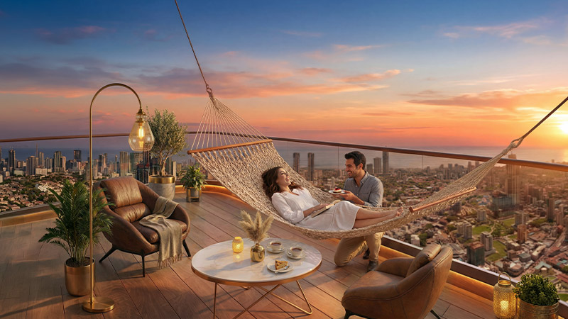 Mahindra BeaconHill Mahalaxmi private sky deck with panoramic city views and luxury outdoor seating