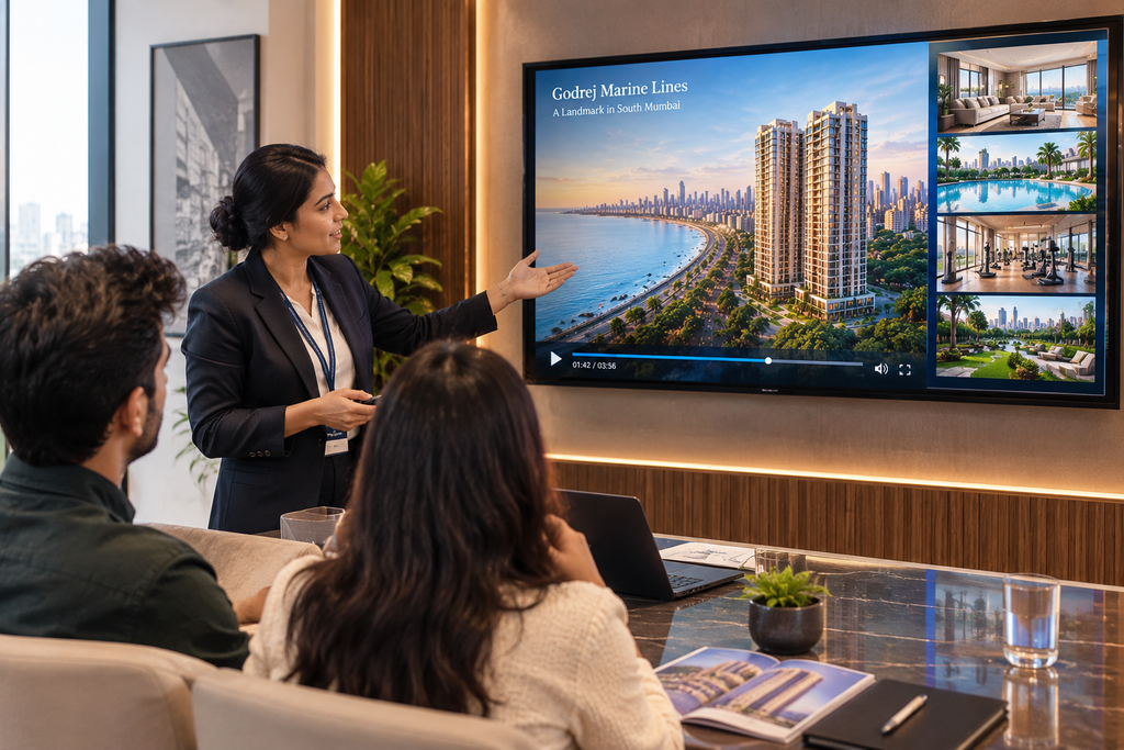 Godrej Marine Lines investment guidance with advisor explaining property finance to homebuyers
