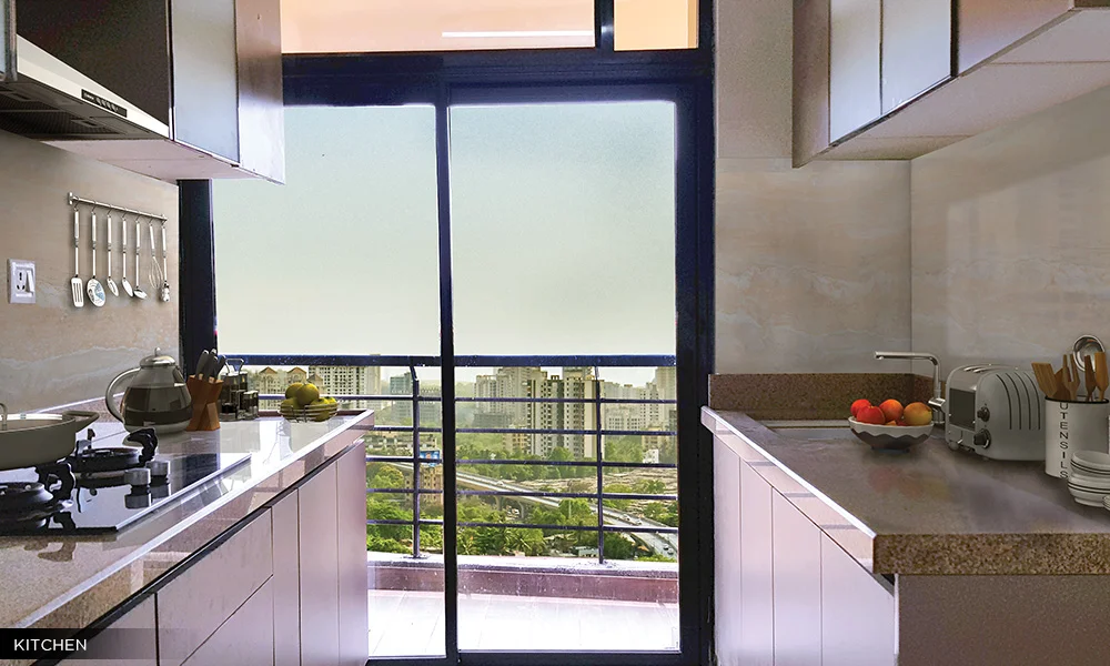 Rising City double-height designer lobby entrance