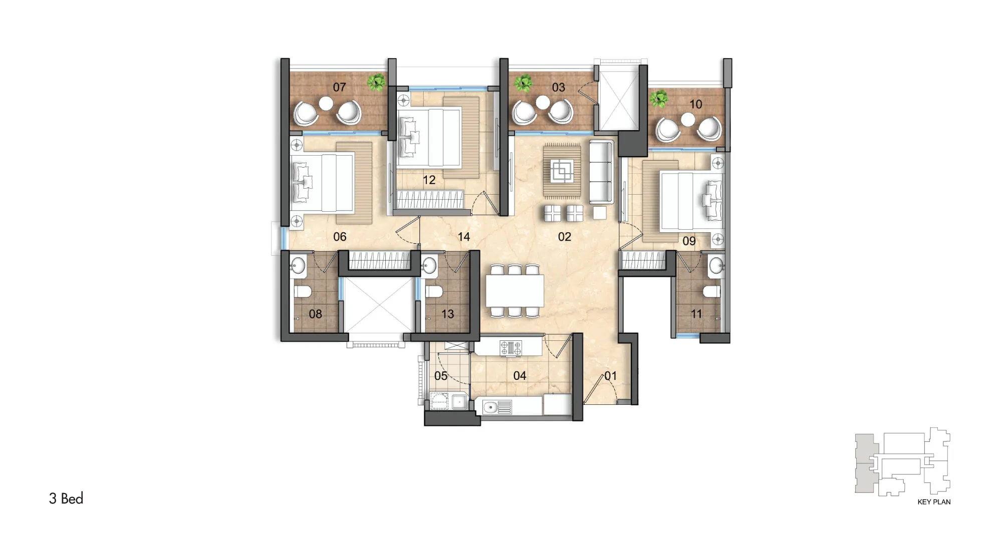 Lodha Lumis 3 BHK residence floor plan