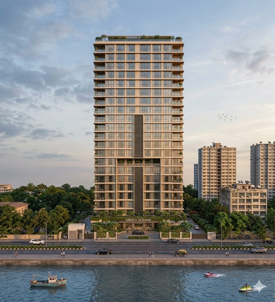 A coastal-themed visual showcasing the appeal of living near the Arabian Sea in Bandra West. Individual apartment views should be verified.