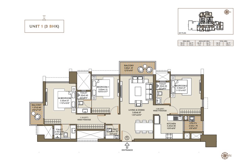 3 BHK Residence Floor Plan