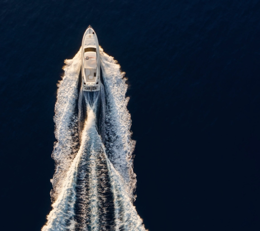 Aerial view of speedboat